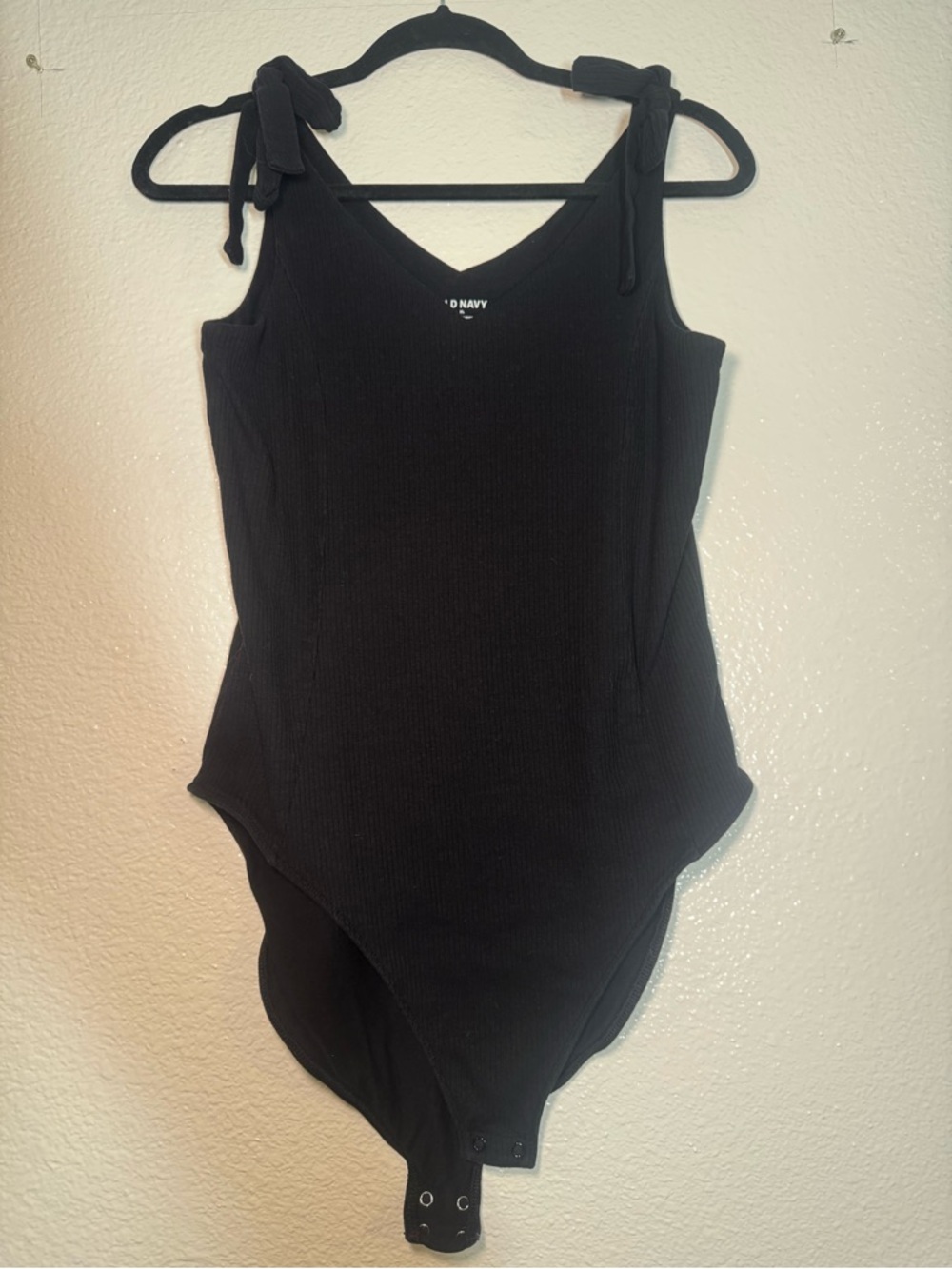 Old Navy Black Ribbed Tie-Shoulder double lined Bodysuit